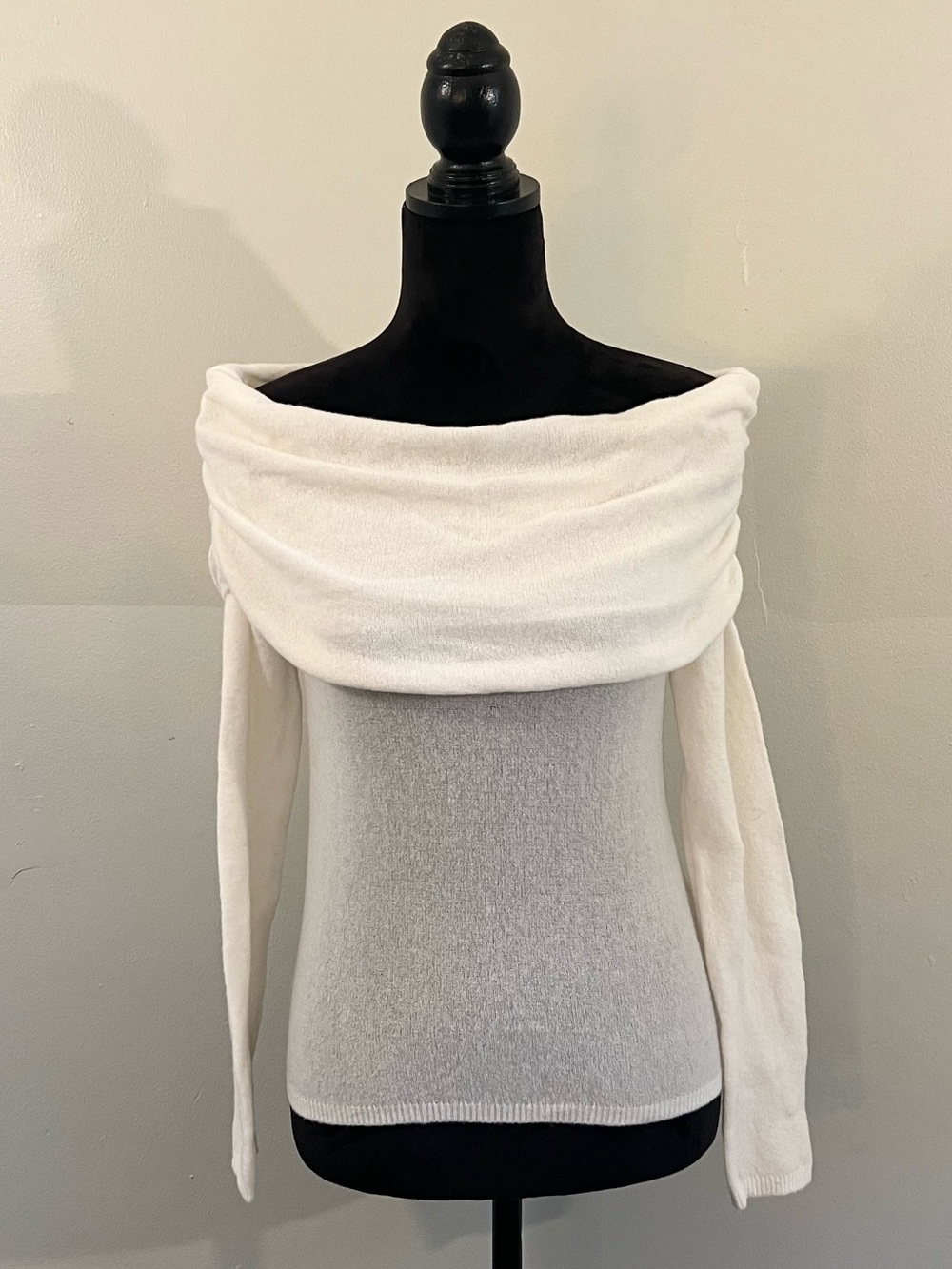 Abercrombie & Fitch white off shoulder merino wool sheer sweater minimalist soft